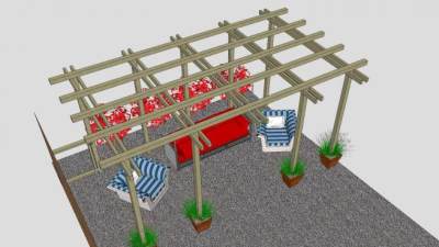 庭院木棚下的休闲沙发SU模型下载_sketchup草图大师SKP模型