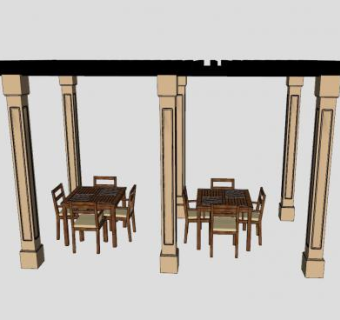 木棚花架下的餐桌SU模型下载_sketchup草图大师SKP模型