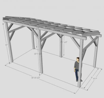斜檐木棚花架SU模型下载_sketchup草图大师SKP模型