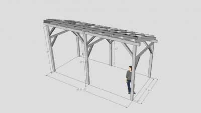 斜檐木棚花架SU模型下载_sketchup草图大师SKP模型