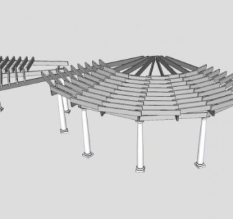 扇形圆柱木棚花架SU模型下载_sketchup草图大师SKP模型