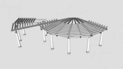 扇形圆柱木棚花架SU模型下载_sketchup草图大师SKP模型