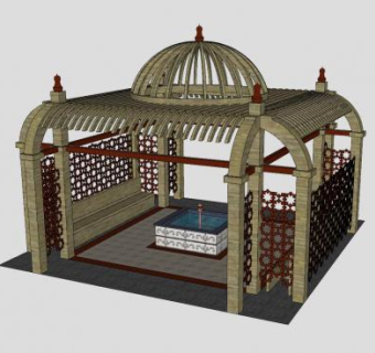 木藤架花架和喷泉SU模型下载_sketchup草图大师SKP模型