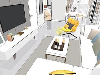 现代北欧风格整体家装客厅SU模型下载_sketchup草图大师SKP模型