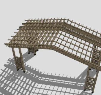 中式绿廊木棚花架SU模型下载_sketchup草图大师SKP模型