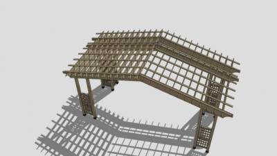 中式绿廊木棚花架SU模型下载_sketchup草图大师SKP模型