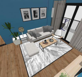 现代风格室内四房两厅SU模型下载_sketchup草图大师SKP模型