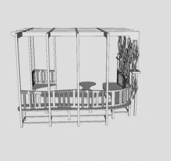 现代凉棚花架隔板座椅和桌子SU模型下载_sketchup草图大师SKP模型