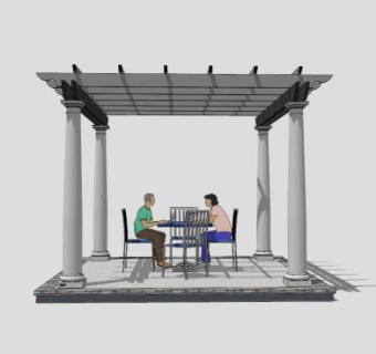 社区凉棚花架下的桌椅SU模型下载_sketchup草图大师SKP模型