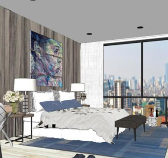 现代工业风卧室设计SU模型下载_sketchup草图大师SKP模型