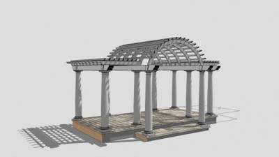 欧式风拱顶凉棚花架SU模型下载_sketchup草图大师SKP模型