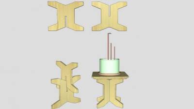 拼接木桌花架盆栽SU模型下载_sketchup草图大师SKP模型