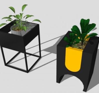 现代花架盆栽植物SU模型下载_sketchup草图大师SKP模型