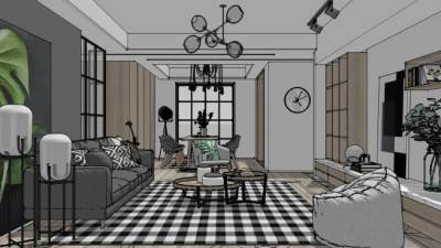 北欧风格客餐厅SU模型下载_sketchup草图大师SKP模型