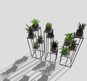 金属花架室内盆栽SU模型下载_sketchup草图大师SKP模型