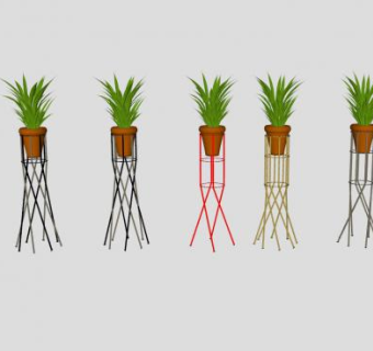 站立花架瓦盆盆栽SU模型下载_sketchup草图大师SKP模型