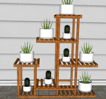室内木质花架摆件SU模型下载_sketchup草图大师SKP模型