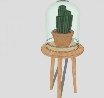 高脚花几上的瓶装仙人掌SU模型下载_sketchup草图大师SKP模型