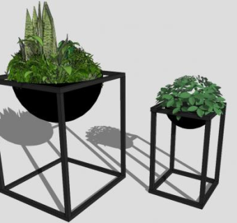 现代金属种植花盆盆栽SU模型下载_sketchup草图大师SKP模型