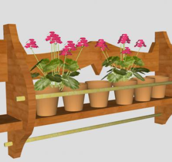 观赏木制花架花卉盆栽SU模型下载_sketchup草图大师SKP模型