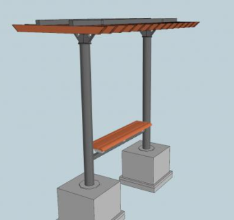 金属木制凉棚花架连体长椅SU模型下载_sketchup草图大师SKP模型