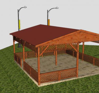 公园网格凉棚花架SU模型下载_sketchup草图大师SKP模型
