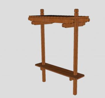 连体式木棚长椅花架SU模型下载_sketchup草图大师SKP模型