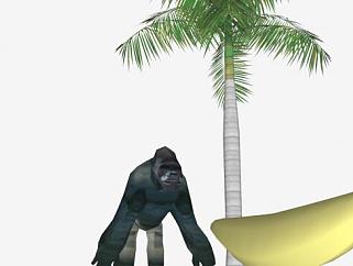 椰子树下的大猩猩和香蕉SU模型下载_sketchup草图大师SKP模型