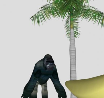 椰子树下的大猩猩和香蕉SU模型下载_sketchup草图大师SKP模型