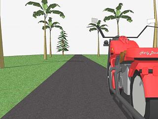 道路上的摩托车和树SU模型下载_sketchup草图大师SKP模型