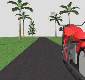 道路上的摩托车和树SU模型下载_sketchup草图大师SKP模型