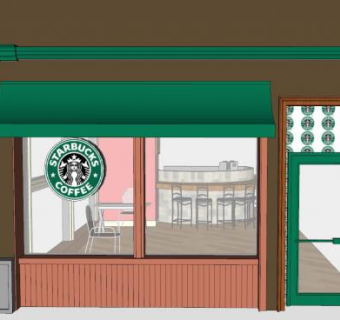 咖啡星巴克建筑SU模型下载_sketchup草图大师SKP模型