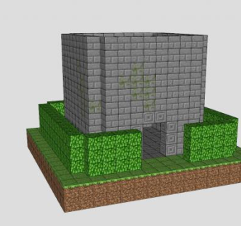 灌木篱笆苔藓植物和砖石垒SU模型下载_sketchup草图大师SKP模型