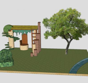 郊外花园小屋的绿地植物SU模型下载_sketchup草图大师SKP模型