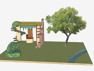 郊外花园小屋的绿地植物SU模型下载_sketchup草图大师SKP模型