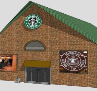 小型星巴克建筑SU模型下载_sketchup草图大师SKP模型