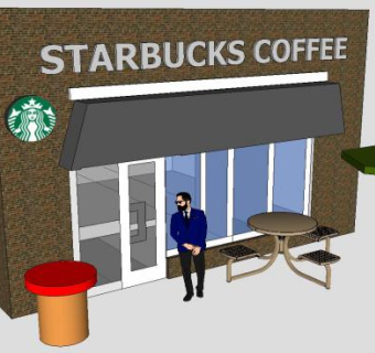 现代小型咖啡馆星巴克SU模型下载_sketchup草图大师SKP模型