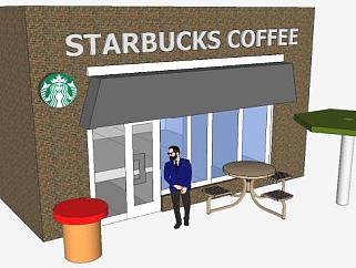 现代小型咖啡馆星巴克SU模型下载_sketchup草图大师SKP模型