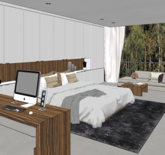 现代简约卧室设计SU模型下载_sketchup草图大师SKP模型