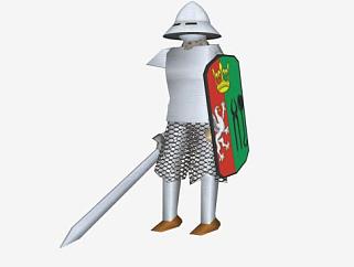 手拿盾和剑的铁骑士SU模型下载_sketchup草图大师SKP模型