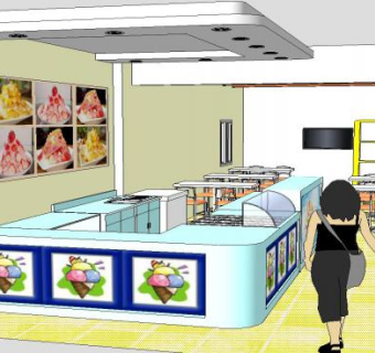 展厅甜品冰淇淋店SU模型下载_sketchup草图大师SKP模型