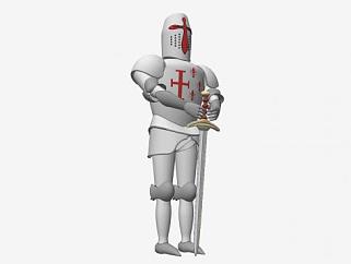 14世纪十字军盔甲骑士SU模型下载_sketchup草图大师SKP模型