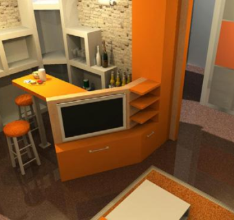 室内橘色吧台装修SU模型SU模型下载_sketchup草图大师SKP模型