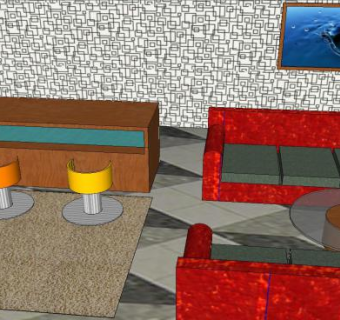 客厅与酒吧合并SU模型下载_sketchup草图大师SKP模型