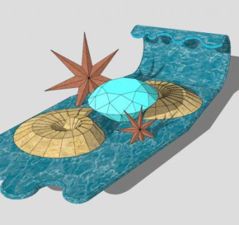 海滩上的海螺海星和钻石SU模型下载_sketchup草图大师SKP模型