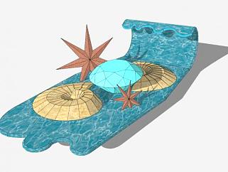 海滩上的海螺海星和钻石SU模型下载_sketchup草图大师SKP模型