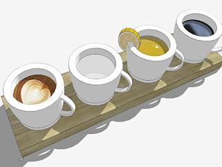 <em>木板</em>上的咖啡杯饮品组合SU模型下载_sketchup草图大师...