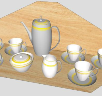 镶金纹白瓷水杯水壶组合SU模型下载_sketchup草图大师SKP模型
