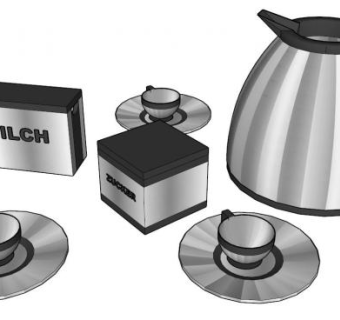 热水壶水杯组合SU模型下载_sketchup草图大师SKP模型