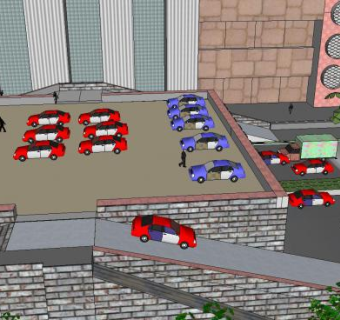 现代道路停车场SU模型下载_sketchup草图大师SKP模型